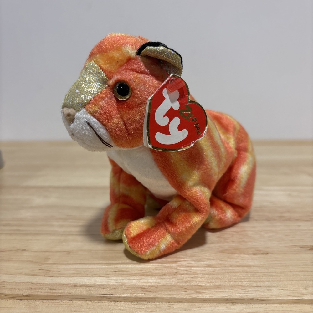Ty Beanie Baby Zodiac Tiger Retired 2000‎ Yellow Orange Gold Shimmer
